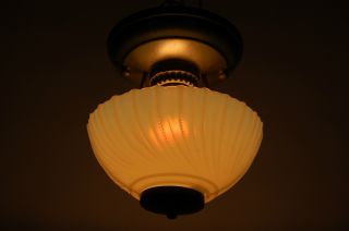 Art Deco Machine Age Light Fixture Single Opal Custard Glass Shade photo