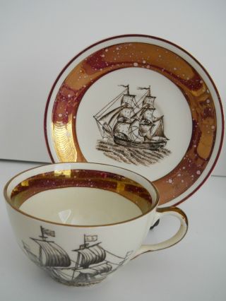 Gray ' S Pottery England Sunderland Pink Luster Nautical Cup & Saucer photo