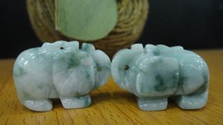 Chinese Green Flower 100%natural Grade A Jade Jadeite Pendants/two Elephants photo