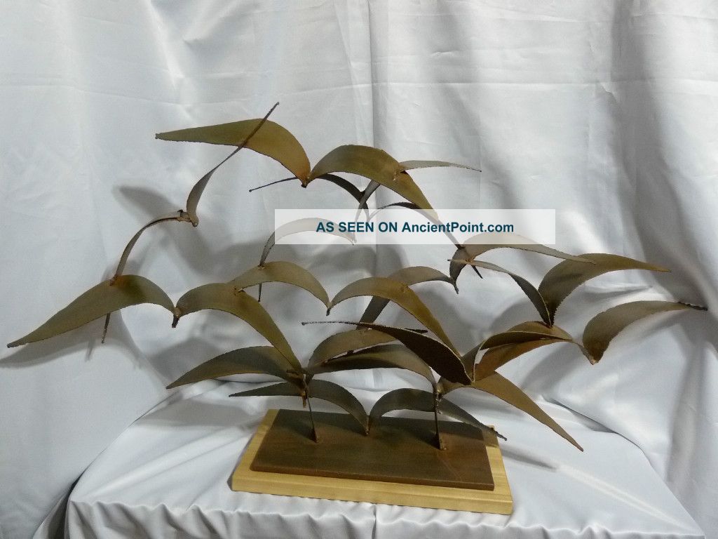 Hand Made Steel Flocking Birds Sculpture Abstract Freestanding Steel Base Wall Metalware photo