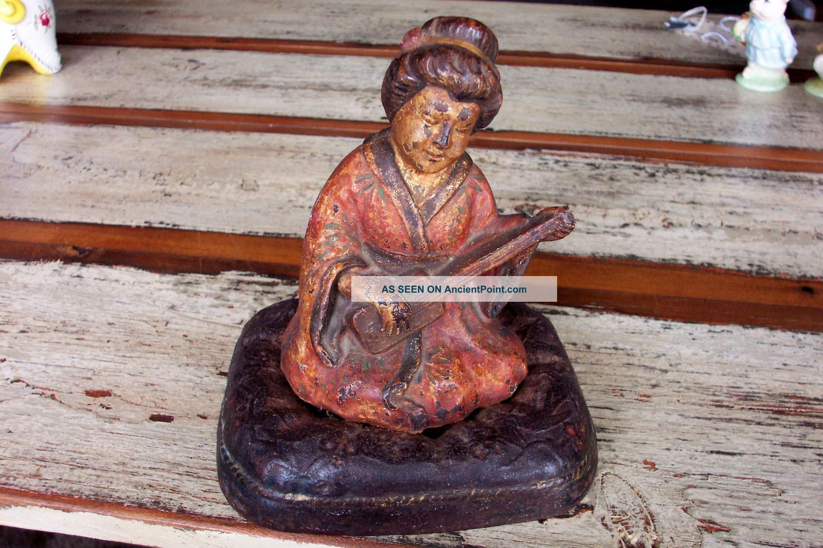 Antique Cast Iron Geisha Girl Doorstop - Sitting Figure Geisha Girl Metalware photo