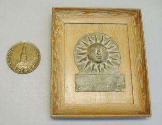 18th C.  English Bronze Sun Relief Plaque + Traveler Insurance Medallion photo