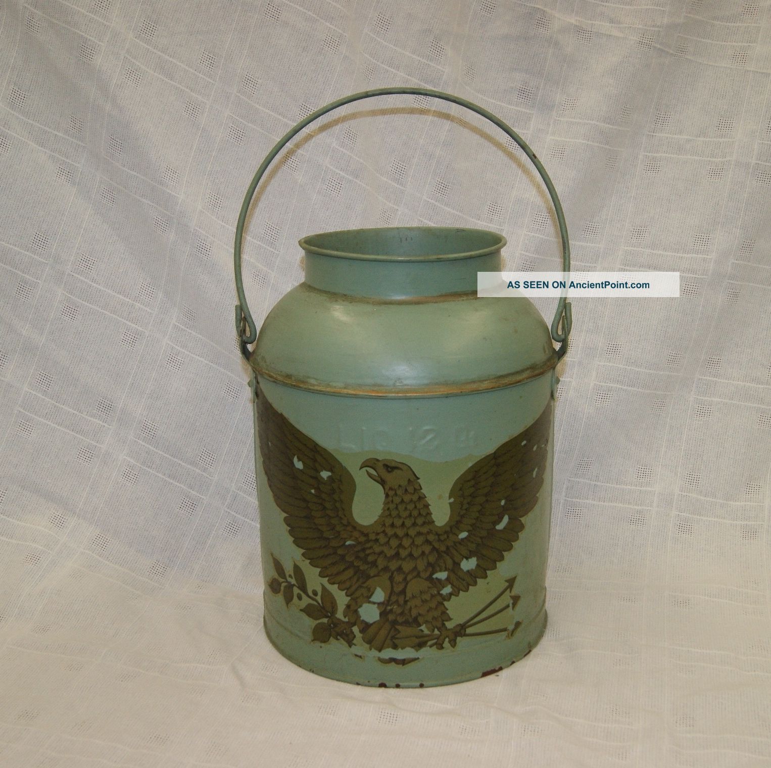 Vintage Milk Can With Eagle - Painted Green Metalware photo
