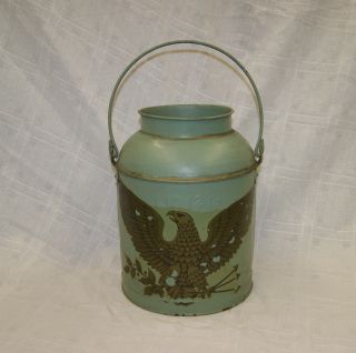 Vintage Milk Can With Eagle - Painted Green photo