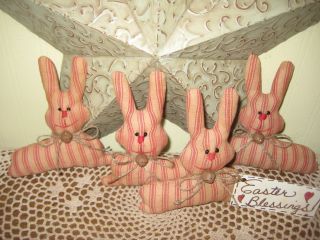 Primitive Easter Handmade Red Ticking Fabric Rabbit Ornies Bowl Fillers Decor photo