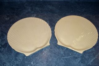 Pair Of Shell Platters Yellow Ware (?) Ceramic Stoneware Yellow Matching Pair photo