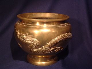 Large Antique Chinese Bronze Jardeniere With Dragon Motif photo
