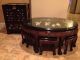 Antique Chinese Hand Carved Solid Rosewood Mother Of Pearl Table With 6 Chairs Buddha photo 1