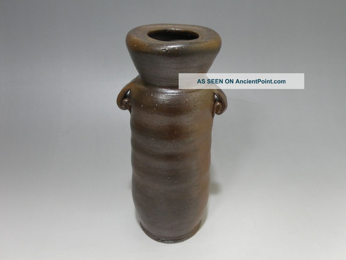 N798 Antique Japanese Pottery Bizen Ware Vase Vintage Flower Vase Hanaire Kaki Vases photo