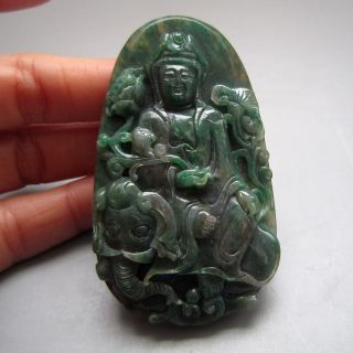 100%chinese Dushan Natural Aaa Jade Carved Guanyin Pendant Nr 006 photo