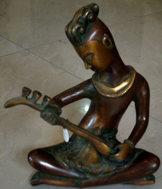 Vintage Classical Maroon Red Musician Folk Bronze Metal Art Sculpture India Gift photo