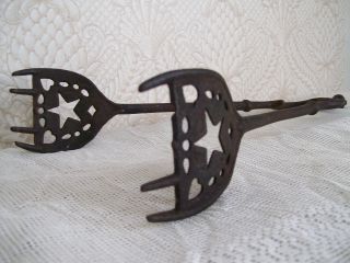 Antique Cast Iron Victorian Coal Ice Tongs Stove Fireplace Star Heart Primitive photo