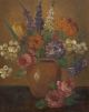 Henry Sanger Listed Antique Boston School Flower Floral Still Life Oil Painting Folk Art photo 2