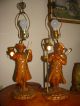 Vtg French Wooden Wood Stasack? Fisherman?figurine Table Lamps Light Fixture Old Chandeliers, Fixtures, Sconces photo 1