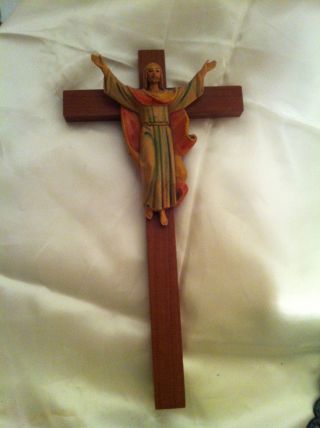 Antique Church Crucifixe Fontanini Corpus Italy Wood Figural Cross photo