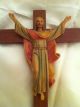 Antique Church Crucifixe Fontanini Corpus Italy Wood Figural Cross Other photo 1