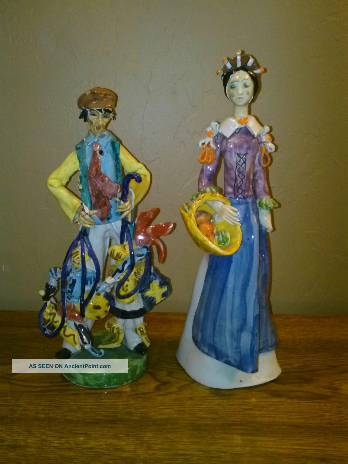 2 Signed Italian Cascio Sciacca Hand - Painted Figurines Sicily Very Rare Nr Figurines photo