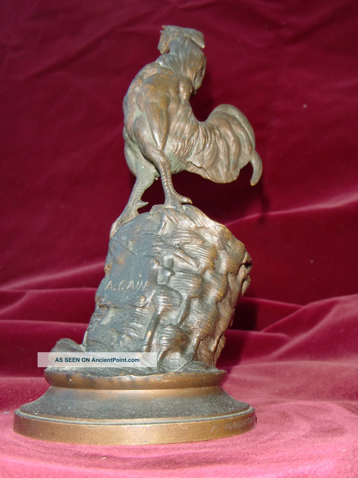 French Patinated Bronze Statue Of Rooster 19c.  Signed Cain Barbeddiene Metalware photo