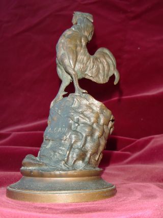 French Patinated Bronze Statue Of Rooster 19c.  Signed Cain Barbeddiene photo
