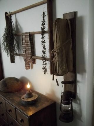 Primitive Wooden Bonnet & Lantern Holder - - Peg Rack photo