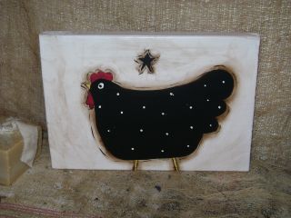 Primitive Chicken Wooden Plaque Sign /wall Hanging Terrye French Design Folk Art photo