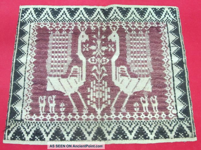 Hand Woven Native Miniature Blanket/rug W/two Peacocks Four Dogs Stumped Nr Yqz Small (3x5 and smaller) photo