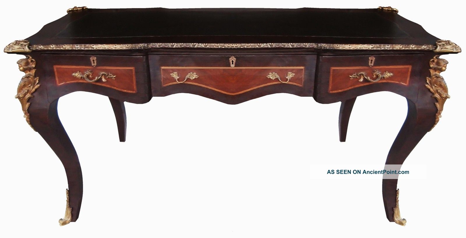 Wow French Louis Regency Style Scalloped Bureau Plat Leather Top Executive Desk Post-1950 photo