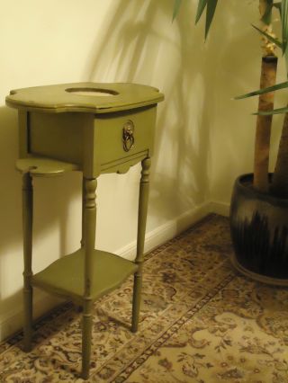 Antique H.  T.  Cushman Wood End/side Table With Drawer Painted Plant Smoke Stand photo