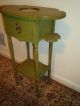 Antique H.  T.  Cushman Wood End/side Table With Drawer Painted Plant Smoke Stand 1900-1950 photo 5
