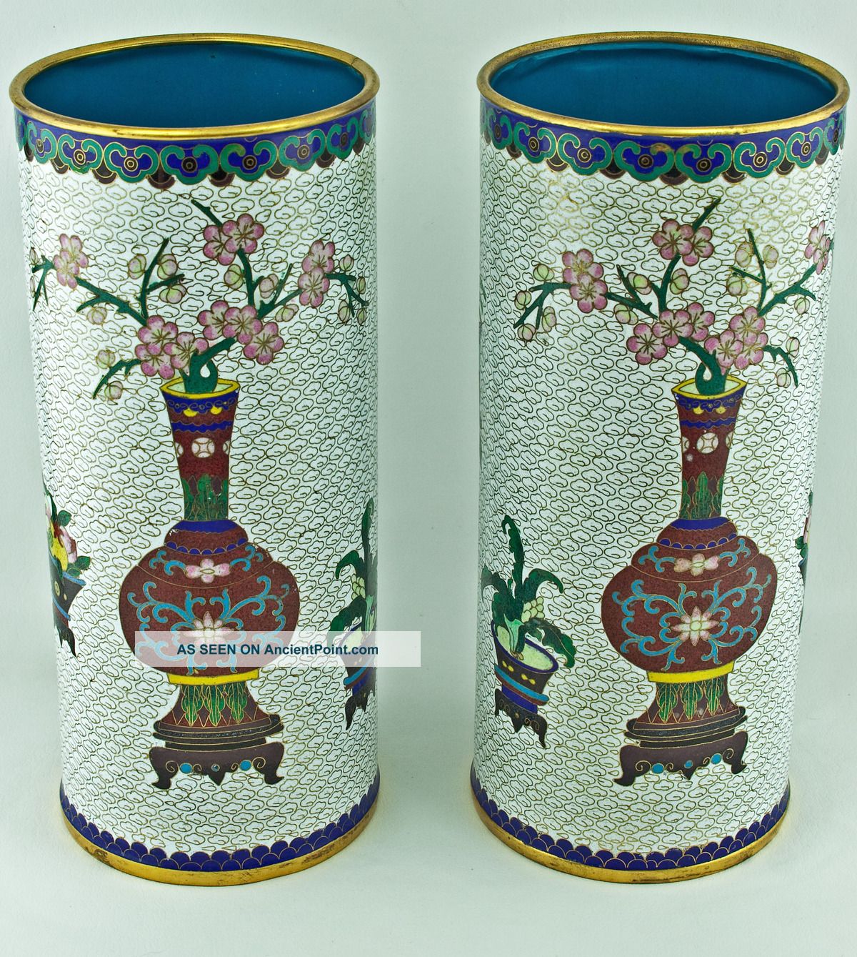 Qing Dynasty Cloisonne Antique C.  1870 Mirror Vases Qianlong Four Character Mark Vases photo