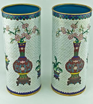 Qing Dynasty Cloisonne Antique C.  1870 Mirror Vases Qianlong Four Character Mark photo