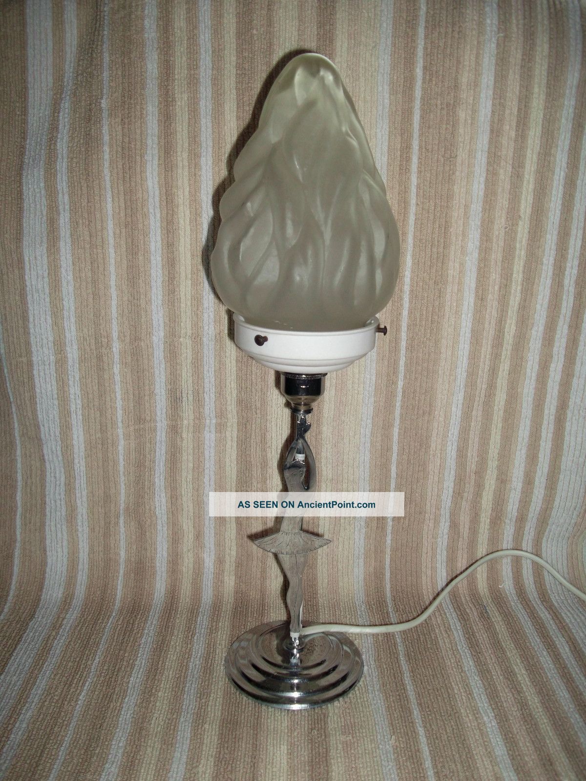 Art Deco Chromed Lady Table Lamp +flame Glass Lampshade - Wo Art Deco photo