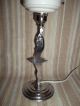 Art Deco Chromed Lady Table Lamp +flame Glass Lampshade - Wo Art Deco photo 1