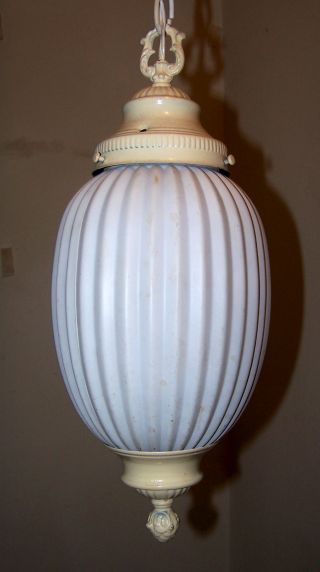 Vintage Retro 1960s Swag Egg - Shell Glass Globe Lantern Chandelier Light Fixture photo
