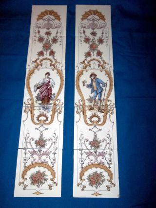Antique Victorian Fireplace Tiles Rare Pinkie And Blue Boy Made In England 10 Pc photo
