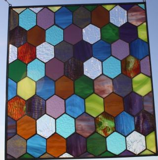 Honeycomb In Color Stained Glass Window Art Panel photo