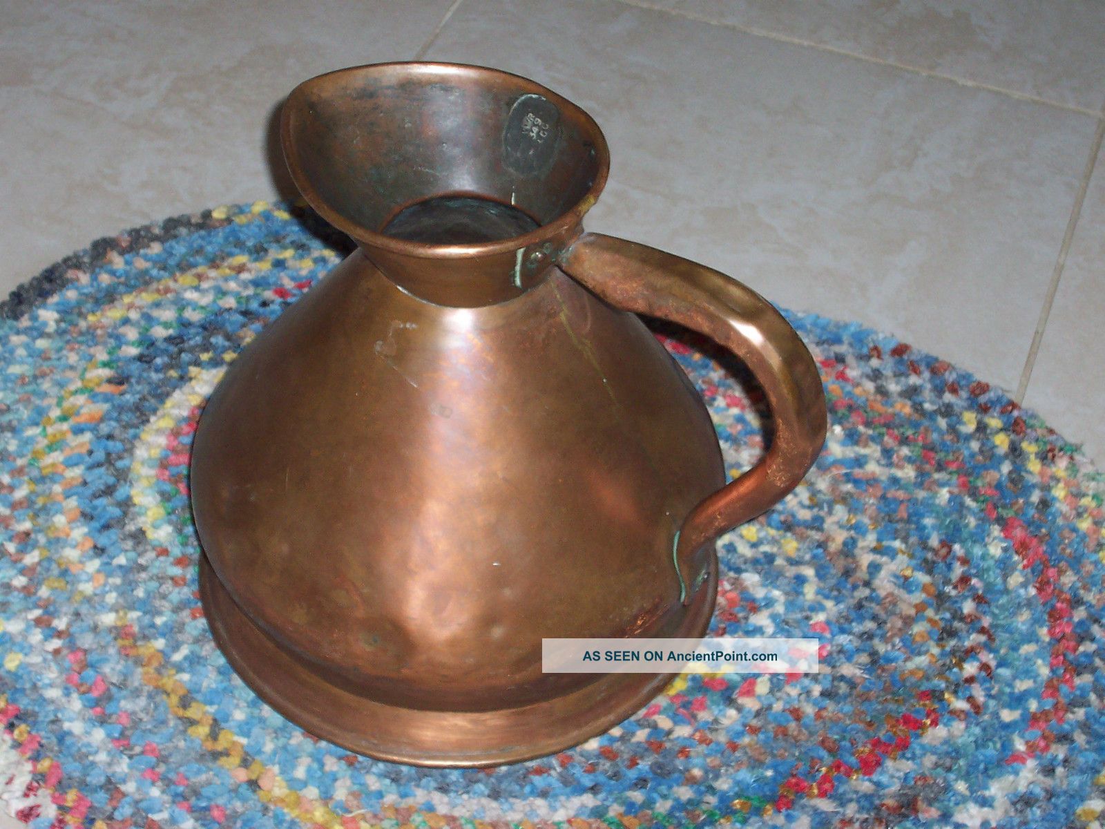 Antique 2 Gal.  English Copper Ale Pitcher Lead Stamp 