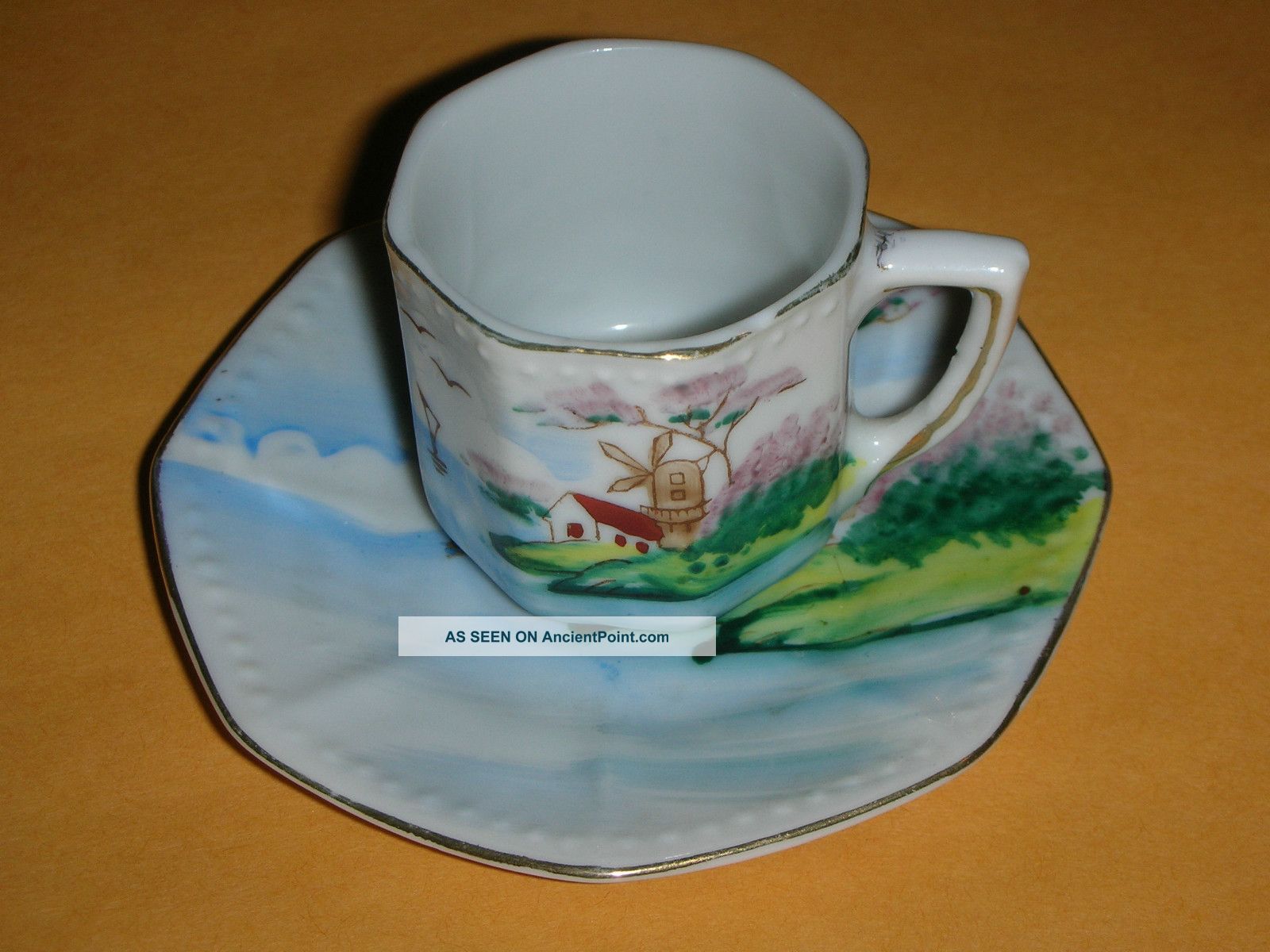 Vintage Miniature Occupied Japan Handpainted Teacup And Saucer Cups & Saucers photo