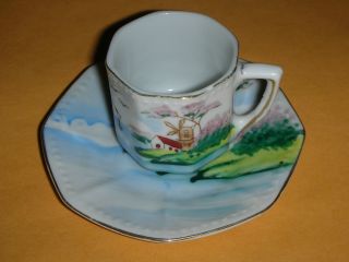 Vintage Miniature Occupied Japan Handpainted Teacup And Saucer photo
