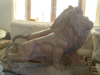 Solid 100% Natural Marble Block Hand Carved Estate Life Size Lion Pair Statues photo