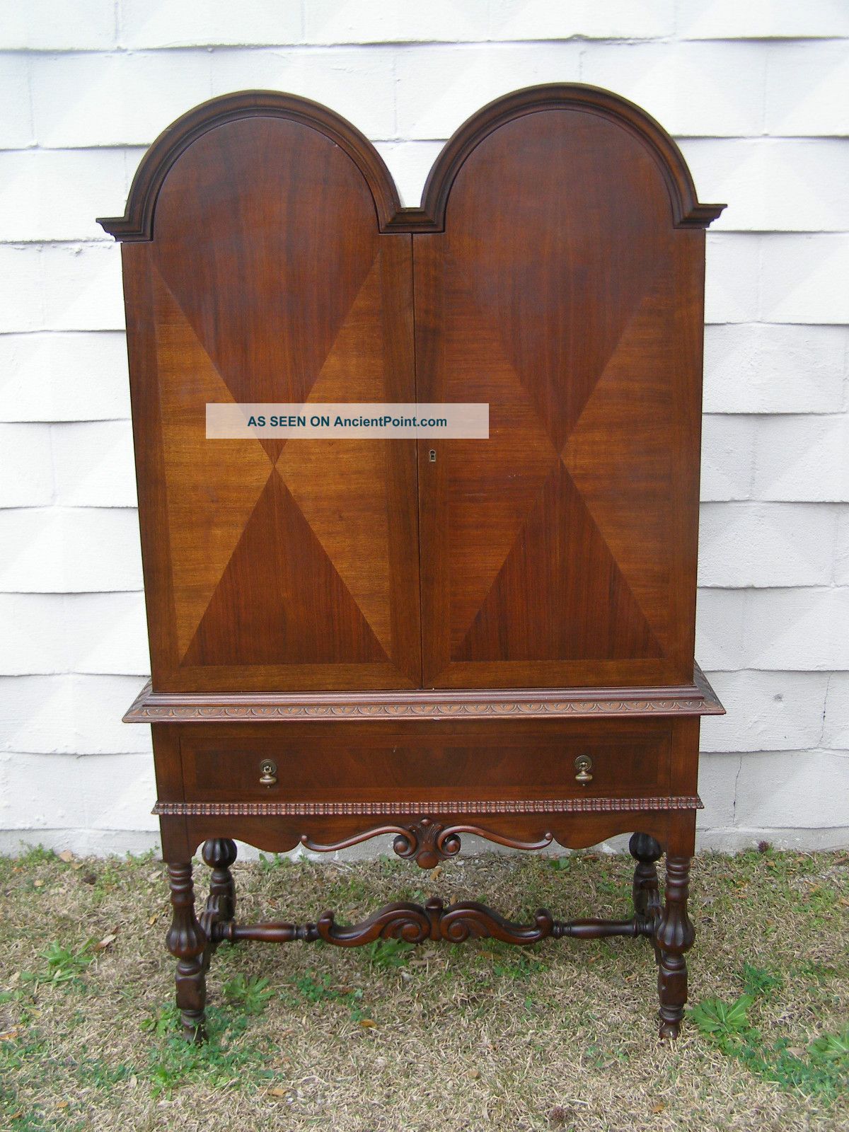 C 1920 ' S Antique Walnut Double Dome Blind Hutch Carved Cabinet Shelves Drawer 1900-1950 photo
