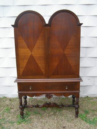 C 1920 ' S Antique Walnut Double Dome Blind Hutch Carved Cabinet Shelves Drawer photo