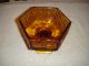 Vintage Amber Candy Dish W/etched Workers On Sides - Hexagon - Has Lid - Footed Compotes photo 9
