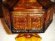 Vintage Amber Candy Dish W/etched Workers On Sides - Hexagon - Has Lid - Footed Compotes photo 2
