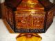 Vintage Amber Candy Dish W/etched Workers On Sides - Hexagon - Has Lid - Footed Compotes photo 4