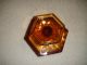 Vintage Amber Candy Dish W/etched Workers On Sides - Hexagon - Has Lid - Footed Compotes photo 6