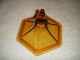 Vintage Amber Candy Dish W/etched Workers On Sides - Hexagon - Has Lid - Footed Compotes photo 8