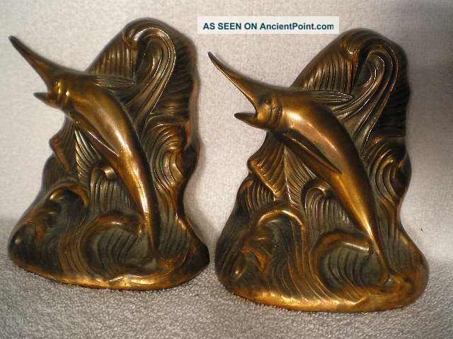 Antique Sail Fish Sea Art Statue Sport Fishing Trophy Bookends Metalware photo