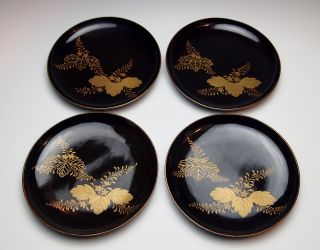 4 Stunning Antique Edo Period Japanese Lacquer Dishes Fine Raised Golden Maki - E photo