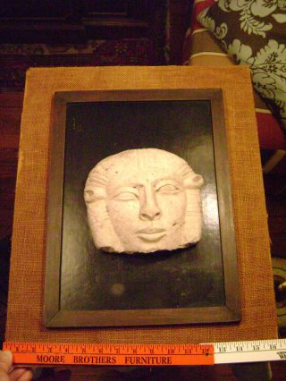 Ancient Egyptian Mounted Stone Face Of Goddess Hathor photo